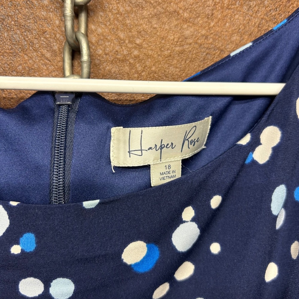 Harper Rose Size 18 Blue Polka Dot Midi Dress Traveler Wrinkle Resistant - Picture 3 of 7